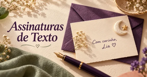 Um bilhete com a despedida Com carinho, Lia e um coração ao lado de um envelope e uma caneta.