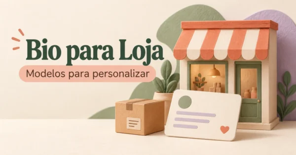 Uma pequena loja de papel, uma caixa e um cartão de apresentação ilustram modelos de bio para loja.