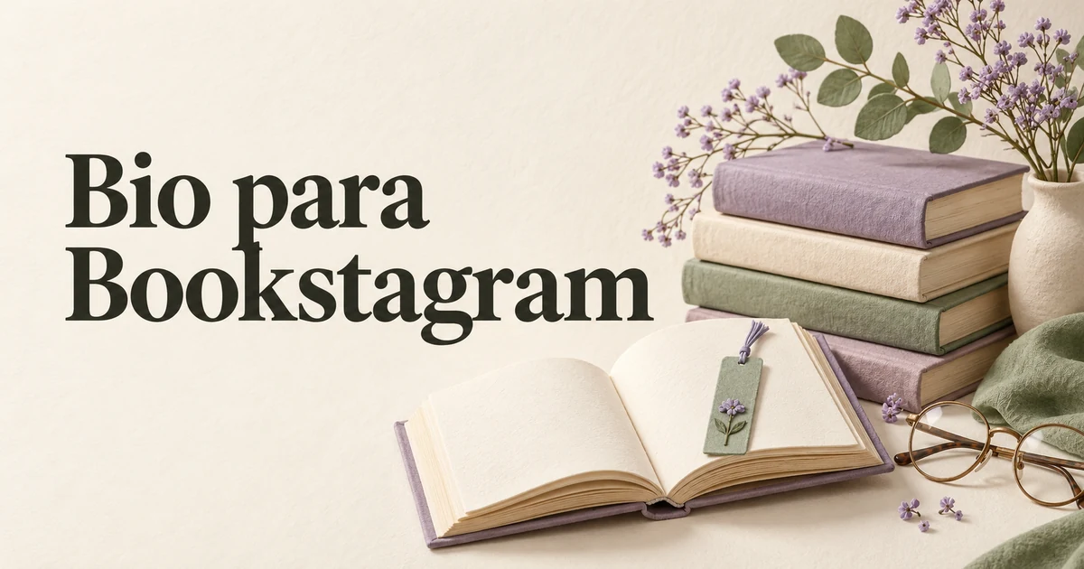 Livros e óculos de leitura ao lado do título Bio para Bookstagram