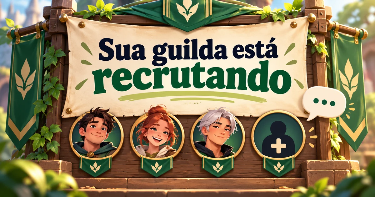 Quadro de convite e avatares com o título Sua guilda está recrutando